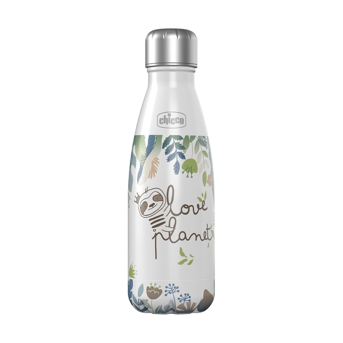 Chicco - Botella de agua aislada al aspiradora de doble pared de acero inoxidable, 17 onzas, acero inoxidable de grado alimenticio, apertura de boca ancha, a prueba de fugas y sin sudor, perezoso, más