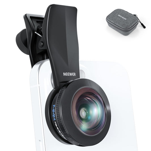 NEEWER 170° 14mm VR Fish Eye Lens con 17mm Rosca Lens Clip, Panoramic Ojo Pez para Live Streaming, Paisajismo Exterior, Arquitectura Compatible con iPhone 17 16 Pro MAX Android S25 Ultra, LS-77