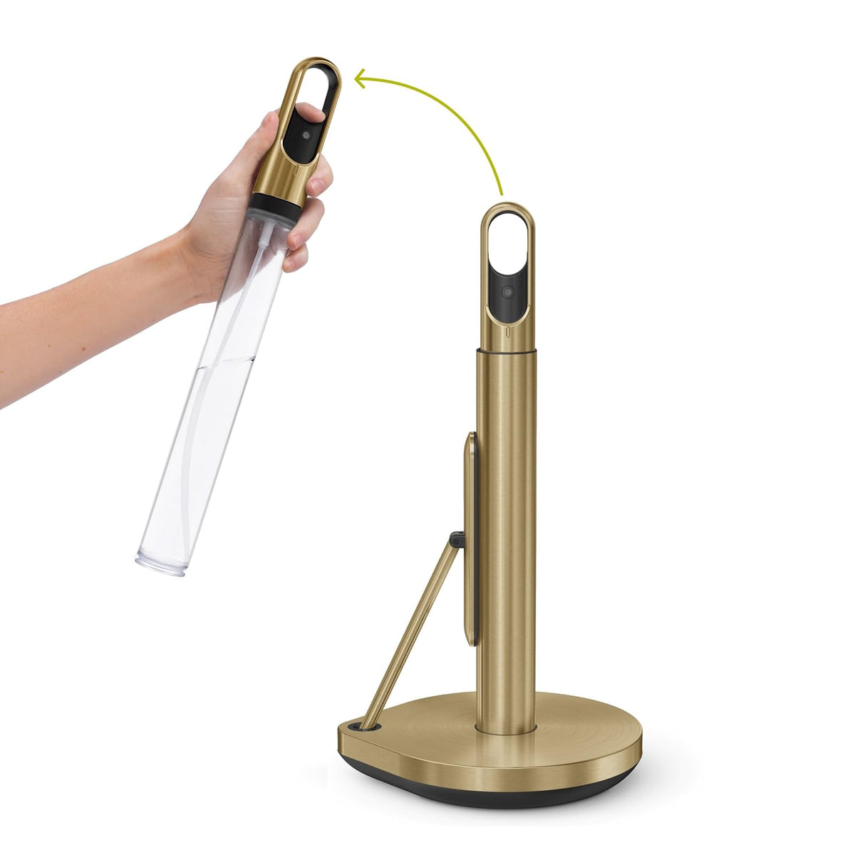 simplehuman Dispensador de Toallas de Papel con Rociador de Limpiador - Paper Towel Pump - Acero Latón