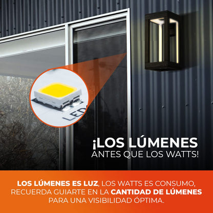 Tecnolite - Lámpara de Pared Arbotante LED Exterior 12 W, Luz Cálida Brillante, IP54, IK07, No atenuable, LED integrado