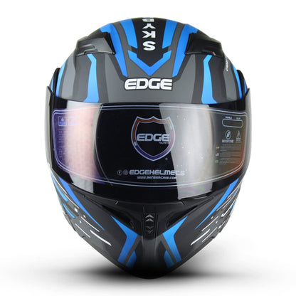 Edge Helmets Boss SkyBreaker Casco Moto Abatible, para Hombre, Certificado Dot, XX-Grande, Azul