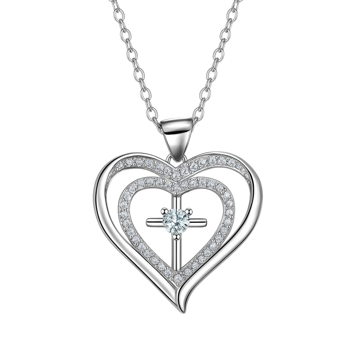 XYPHIELLE Collar para Mujer de Corazón y Cruz con Circonitas - Un Regalo Elegante e Ideal