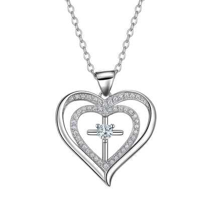 XYPHIELLE Collar para Mujer de Corazón y Cruz con Circonitas - Un Regalo Elegante e Ideal