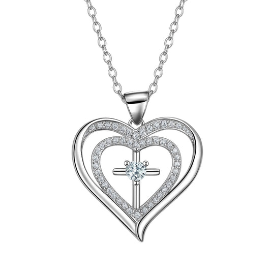 XYPHIELLE Collar para Mujer de Corazón y Cruz con Circonitas - Un Regalo Elegante e Ideal