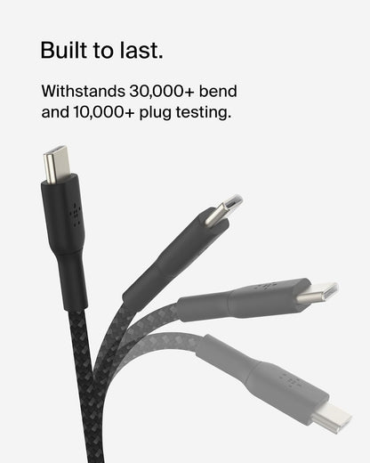 Belkin BoostCharge Cable trenzado USB-C a USB-C (2 M/6.5 pies) para iPhone 16, iPhone 16 Pro, iPhone 16 Pro Max, Galaxy S25, S24, Note, Pixel 9 y 8, iPad Pro, Nintendo Switch 2 y más, color negro