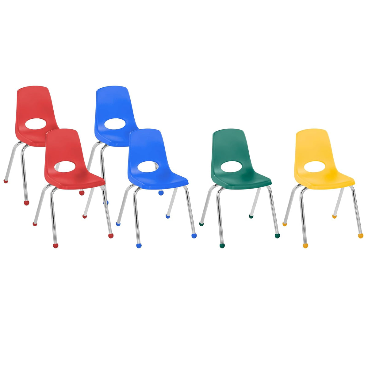 Factory Direct Partners FDP Silla Apilable Escolar 14 Pulgadas, Set de 6 - Variado - 40.64 cm - Deslizadores de bolas - Silla