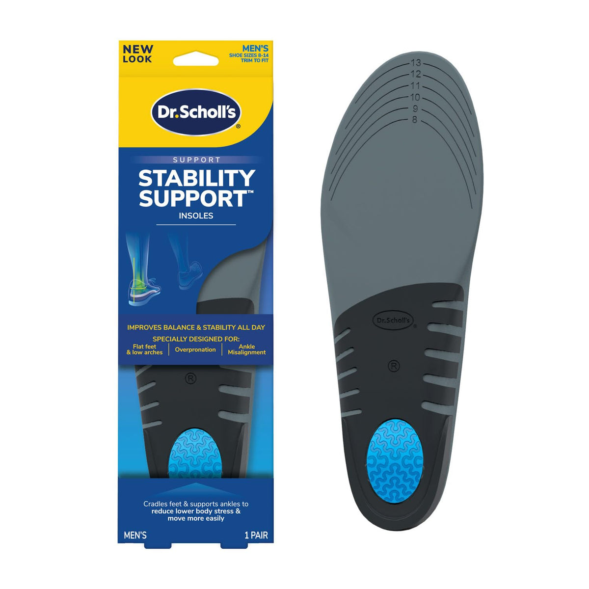 Dr. Scholl's Plantillas de Soporte con Gel para Hombre Talla 8-14 - Soporte estabilizador para hombre 8 - 14