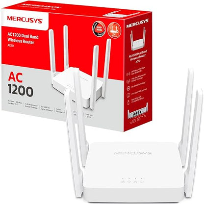TP-Link MERCUSYS AC10 Router WiFi5 AC1200 Doble Banda hasta 1200Mbps - Puertos 1 WAN + 2 LAN - Latencia Ultrabaja - Cobertura Ampliada - Controles parentales - App Mercusys - Garantía de 2 años