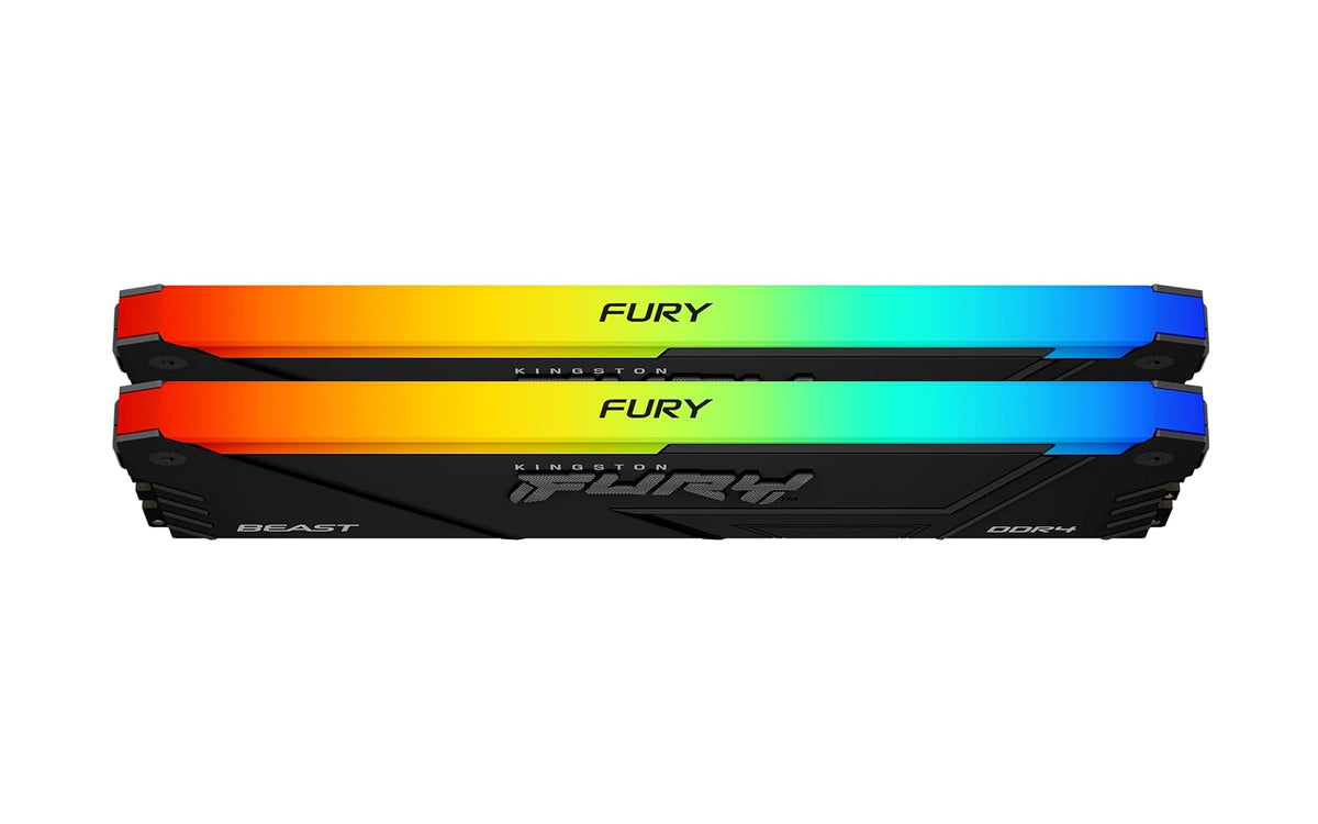Kingston Fury Beast Black RGB DDR4, Memoria Gamer para PC, Capacidad: 16GB Kit (2x8GB), Frecuencia: 3200MT/s, Latencia: CL16, Factor de Forma: DIMM 288-Pin, Color: Negro/RGB, KF432C16BB2AK2/16