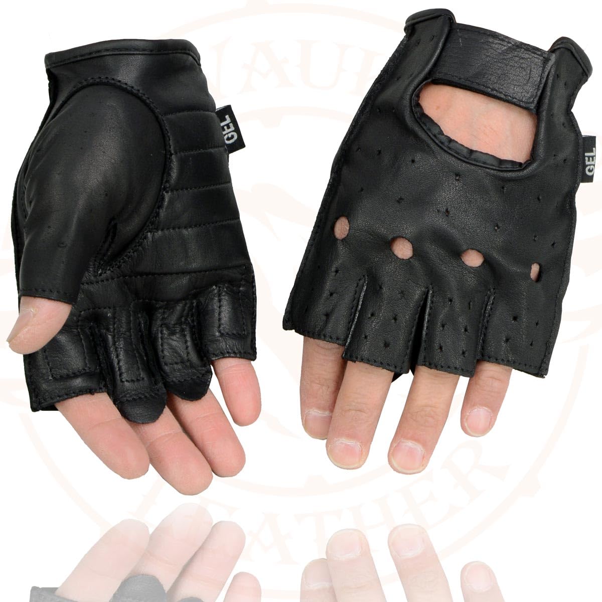 Shaf International - Guantes sin dedos para hombre, cuero y elastano, Negro, X-large