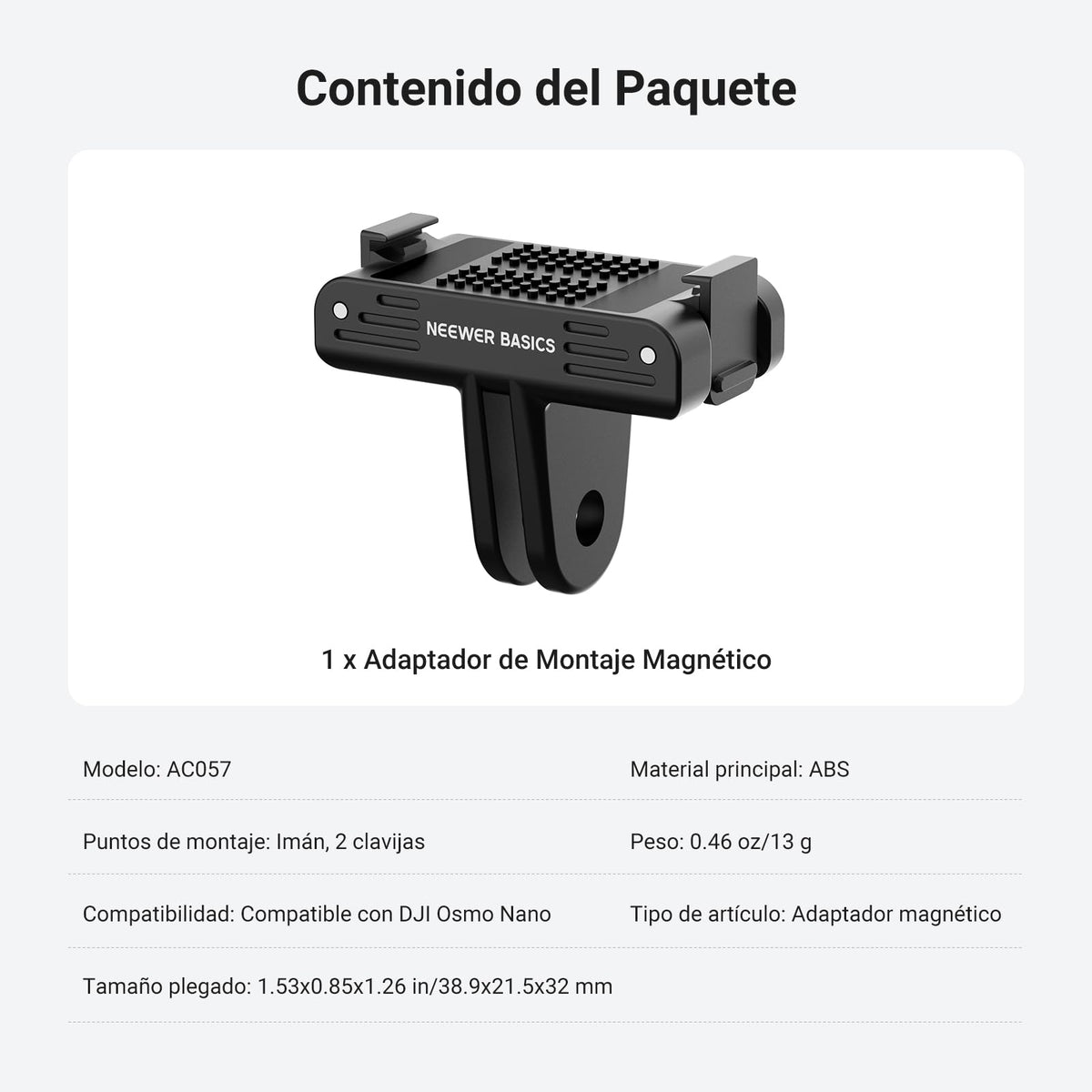 NEEWER Basics Magnetic Quick Release Mount Adapter Adaptador Compatible con dji Osmo Nano,Soporte Base Fuerte Magnética Doble Dirección para Cámara Acción Accesorios,para Grabación Video Vlogs, AC057