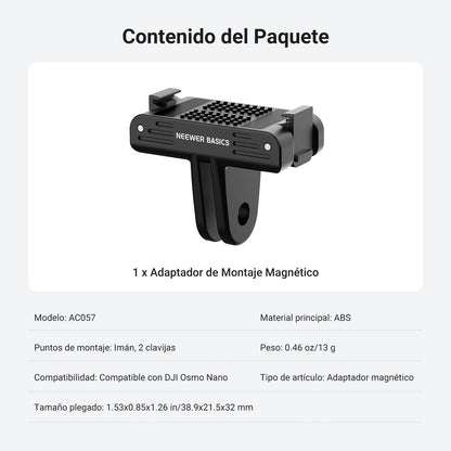 NEEWER Basics Magnetic Quick Release Mount Adapter Adaptador Compatible con dji Osmo Nano,Soporte Base Fuerte Magnética Doble Dirección para Cámara Acción Accesorios,para Grabación Video Vlogs, AC057