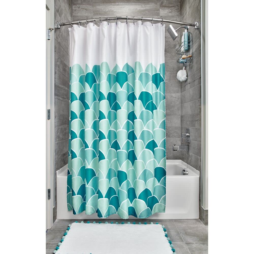 iDesign Pom Cotton Bath Mat, Shower Accent Rug for Master, Guest, and Kids' Bathroom, 21" x 34", White and Blue