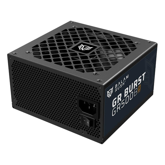 Balam Rush GR Burst GR500B Fuente de Poder ATX 500W, 80 Plus Bronze, No Modular, Legend Negro, 1 ATX + 1 ATX12V + 2X PCI-E + 4X SATA + 2X MOLEX + 1x Floppy