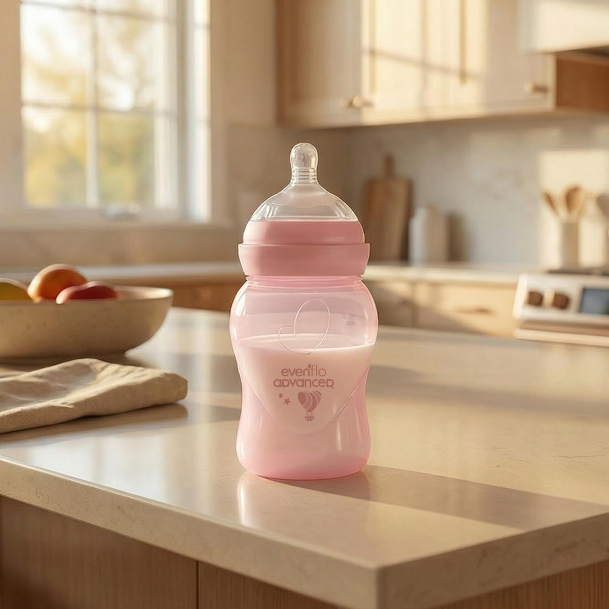 Evenflo Advanced Biberón Anticólicos Avanzado, Cuello Ancho, Rosa y Lila, Silicón Grado Alimenticio, 150ml, Sistema Doble Válvula, Flujo Lento, para Bebés 0-3 Meses, Paquete de 2 Piezas