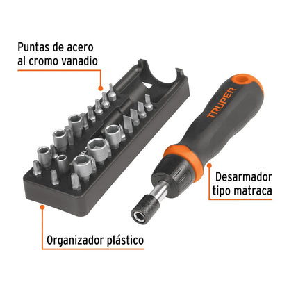Truper JDM-24, Juego de desarmador tipo matraca, 24 piezas