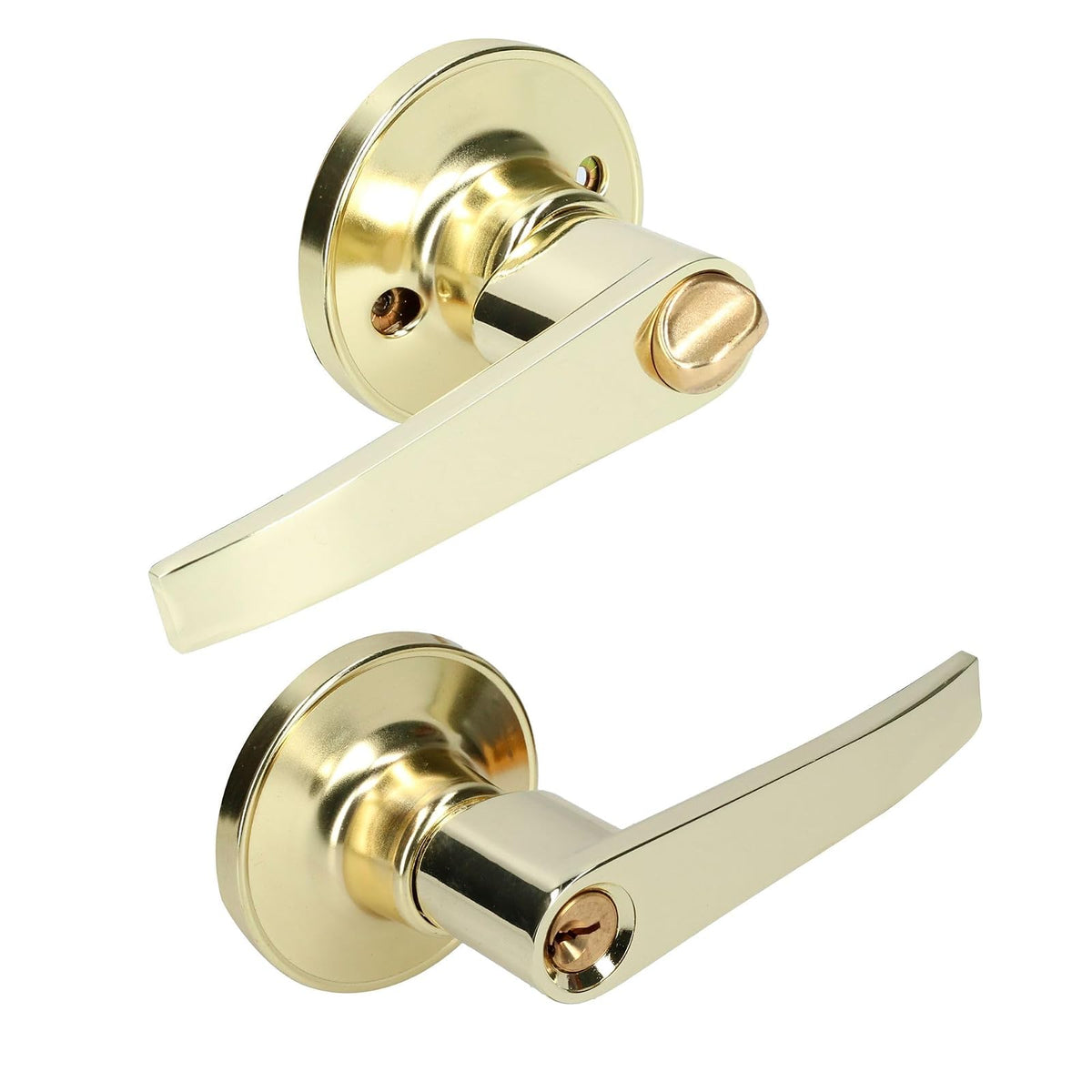 Lock Manija Tubular para Baño o Recámara, Acabado Latón Brillante - Función: Entrada y recámara - Latón brillante