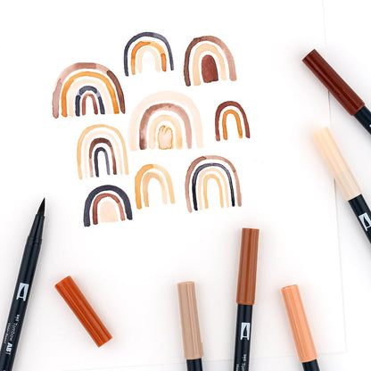 Tombow 56236 - Rotuladores de doble pincel, retrato, paquete de 6 Rotuladores de punta fina y brocha