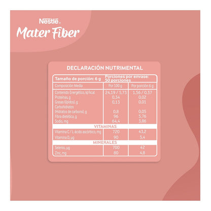 MaterFiber Nestlé Suplemento Fibra con Vitaminas C D Zinc Selenio Alivia Estreñimiento Flora Intestinal Polvo Lta de 300 g