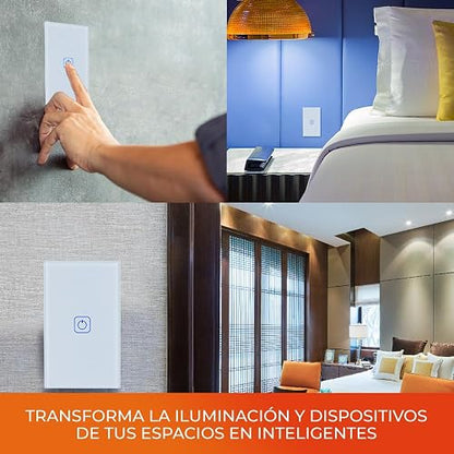 Tecnolite Connect - Apagador Inteligente Táctil WiFi 1 Circuito, Sin Cable Neutro, Compatible con App móvil, Alexa, Google y Siri, Interruptor Inteligente