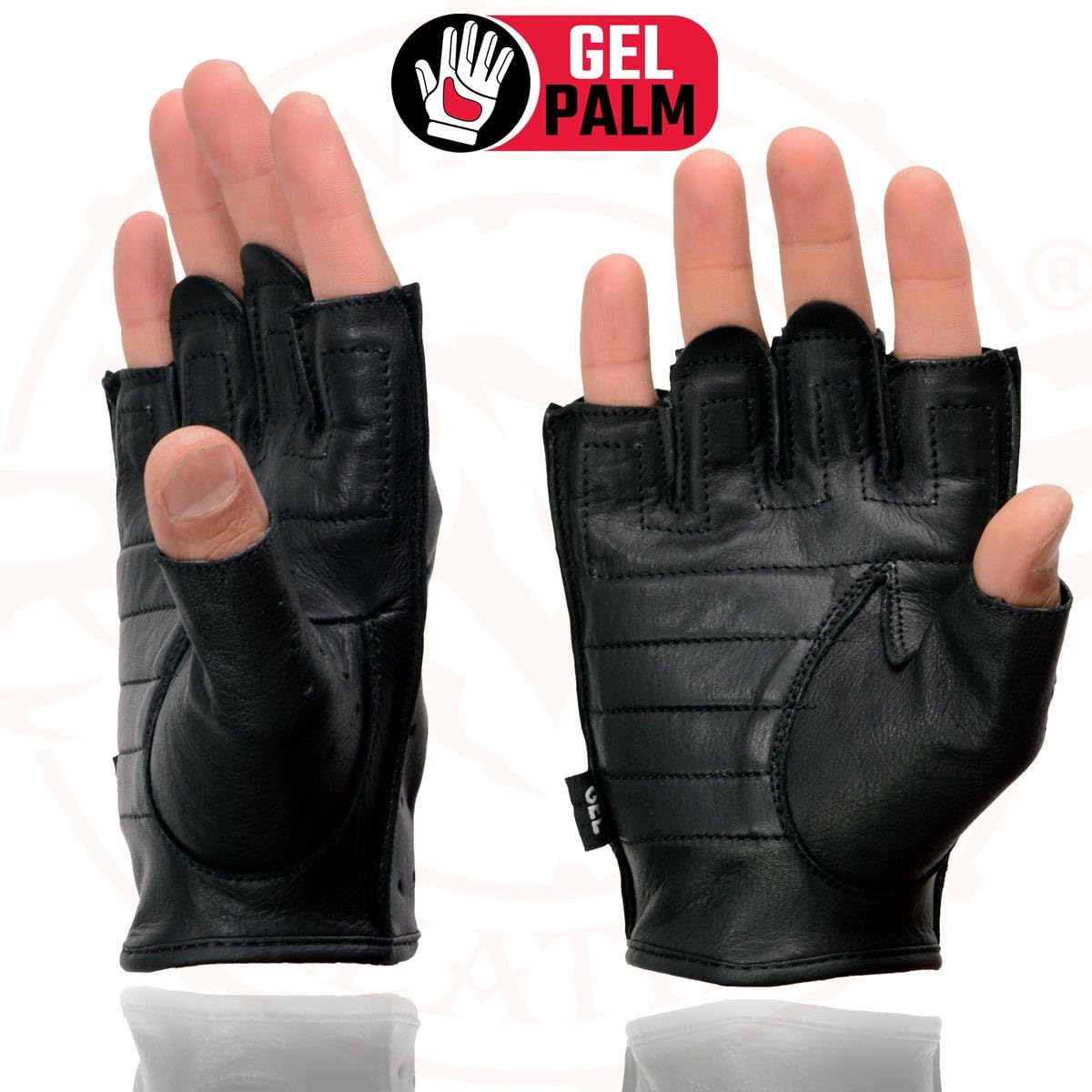 Shaf International - Guantes sin dedos para hombre, cuero y elastano, Negro, X-large