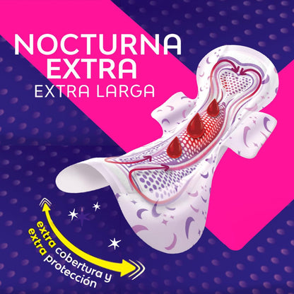 Saba Buenas Noches Extra, Toallas Femeninas Nocturnas Con Alas, Flujo Súper Abundante, 64 piezas