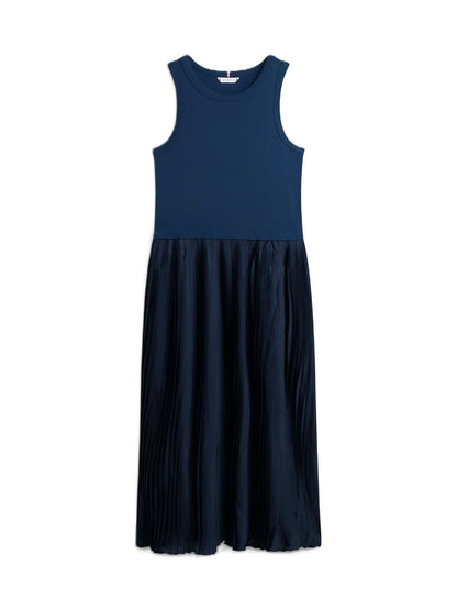 Tommy Hilfiger Mix Media Pleated SL Midi Dress Vestido Informal Mujer