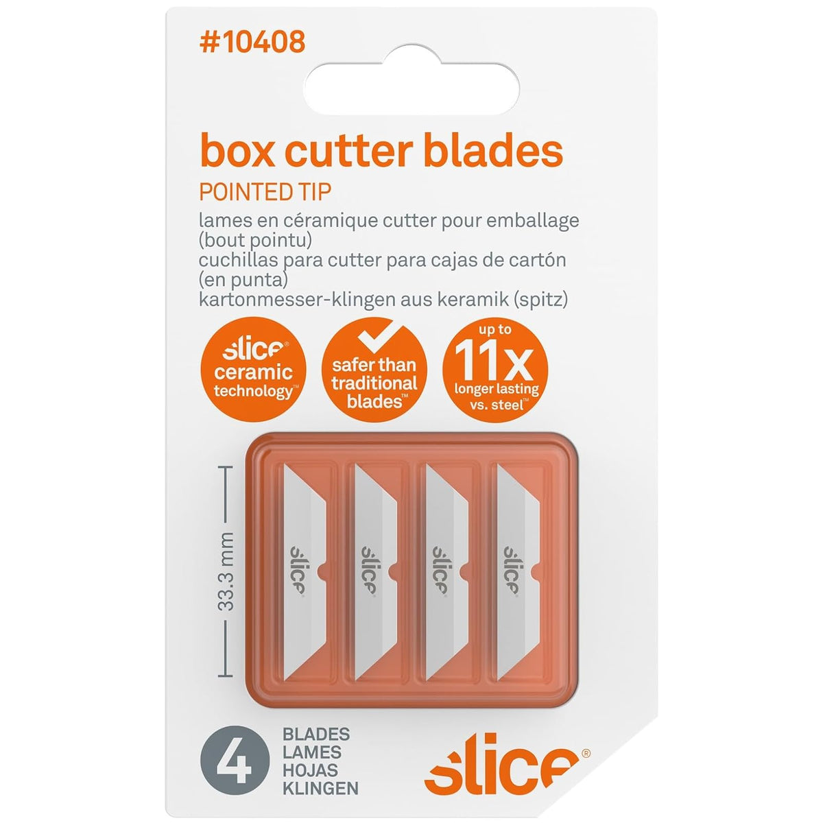 Slice 10408 - Hoja de repuesto, cerámica, apta para dedos, punta puntiaguda para cortes intrincados y materiales finos, dura 11 veces más que el metal