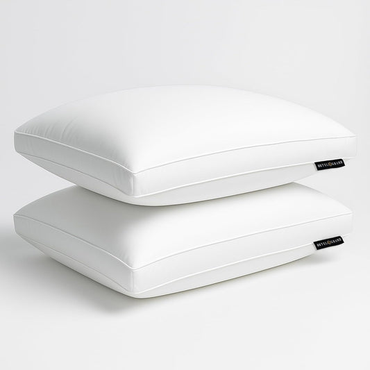 Hotel Grand Goose - Juego de 2 Almohadas de Fibra de plumón de Pluma de Ganso tamaño Queen, 100% algodón, Fundas de Cama reforzadas para Dormir de Espalda, estómago o Lateral, Color Blanco