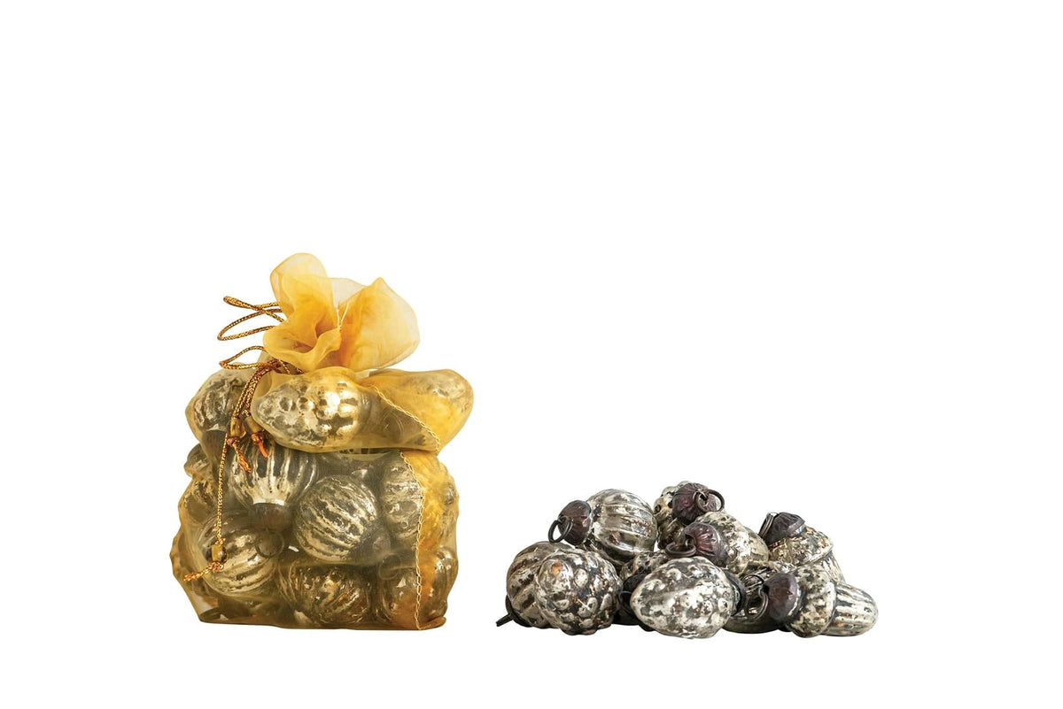 Creative Co-Op - Adornos de Vidrio de Mercurio en Relieve en Bolsa de Organza, Gris Envejecido, Juego de 36