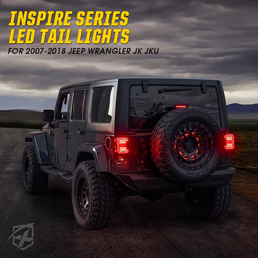 Xprite Luces Traseras LED para Jeep Wrangler JK/JKU 2007-2018, Aprobado DOT, Lente Transparente en C