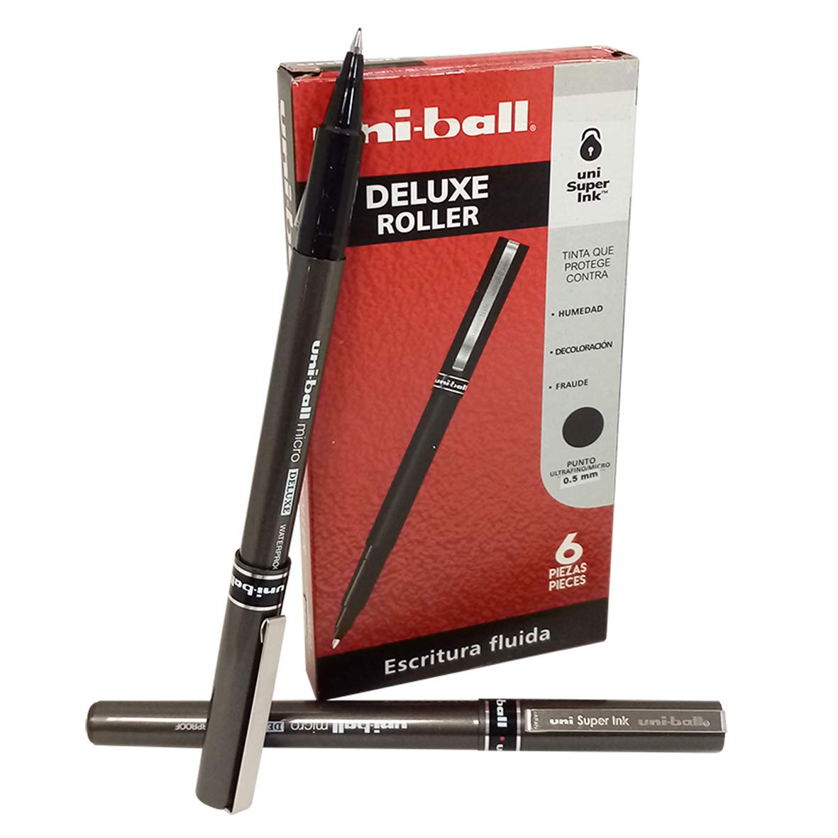 Uni-Ball Bolígrafo Antifraude Deluxe Roller Punto Ultrafino .5mm, 6 Piezas Color Negro 305.Ub155Ne