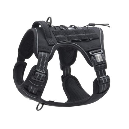 Auroth - Arnés táctico para perros grandes, sin tirones, arnés ajustable para mascotas, reflectante, K9, entrenamiento, trabajo, de fácil control, chaleco de servicio militar para perros (L, negro)