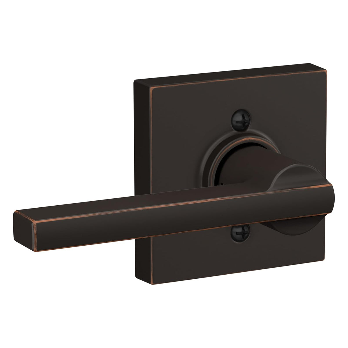 Schlage F170 LAT 716 COL Palanca Latitude con ajuste Collins Manija de puerta maniquí sin giro, bronce envejecido