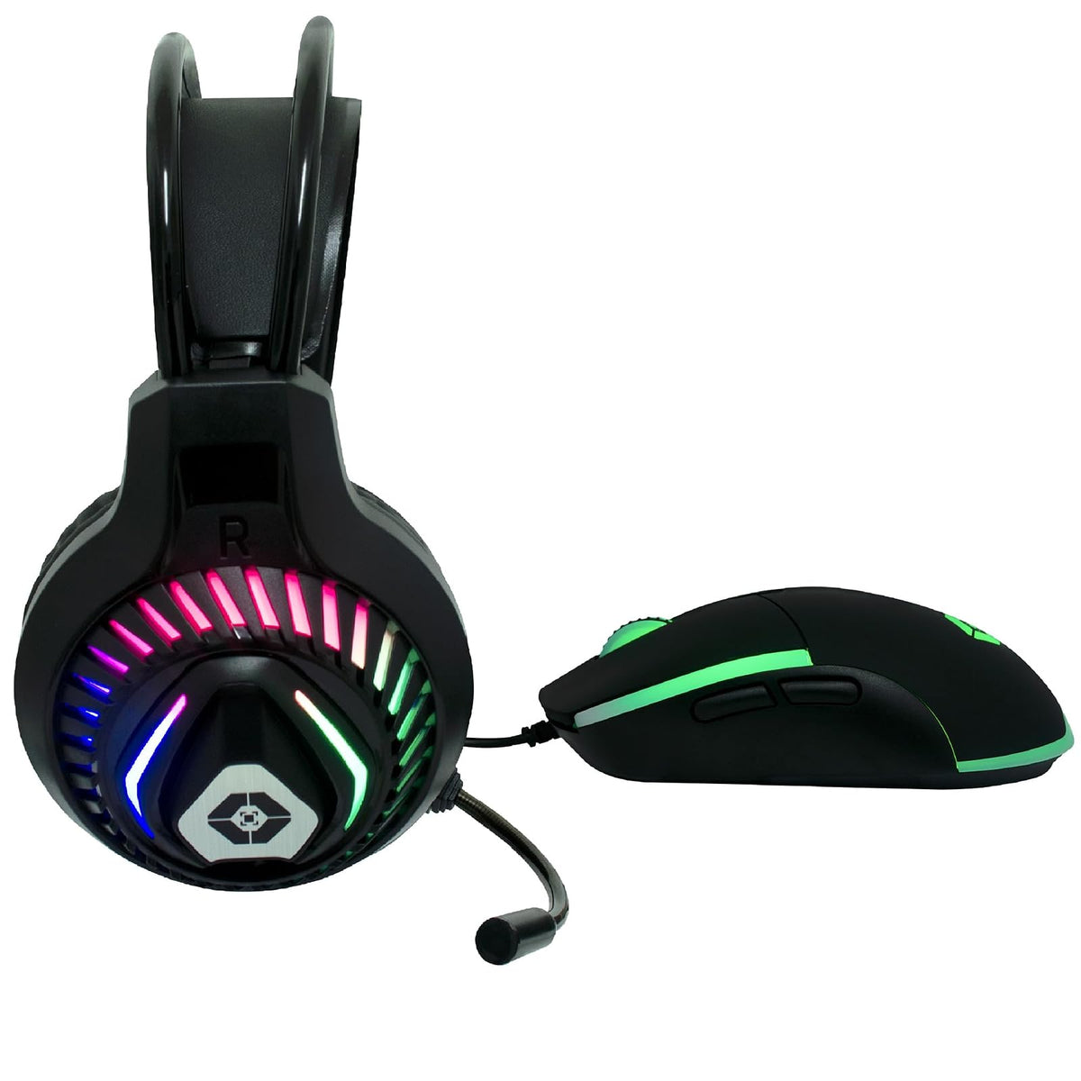 PERFECTCHOICE Kit Audifonos Alámbricos y Mouse Gamer Luz RGB V-930648 Negro Raito VORTRED