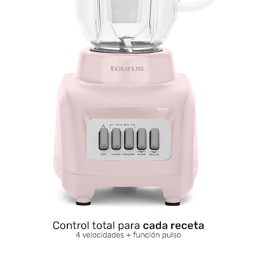 TAURUS HALEY RIBBON | Licuadora 500W* de 4 Velocidades | Vaso de plástico 1.65L* | Sistema Easy Fit Seguro y Duradero | Cuchillas desmontables | Potencia y Control para Preparar Smoothies, Salsas...