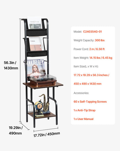 VEVOR - Soporte para Reproductor de grabaciones, 5 Niveles de Alto Disco de Vinilo con estación de Carga y Puertos USB, Capacidad para hasta 200 álbumes, Soporte para Tocadiscos con Estante de