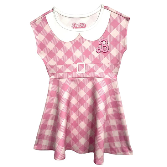 Barbie Vestido Cuadros Escosés Rosa simil Cinturon Casual Dress Niñas