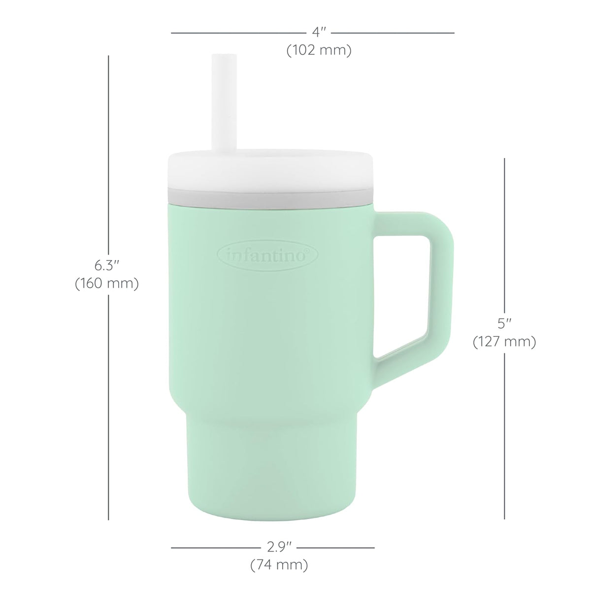 INFANTINO My 1st Tumbler - Taza pequeña con popote a prueba de fugas y asa para niños pequeños, fácil de limpiar, 255 ml, menta fresca