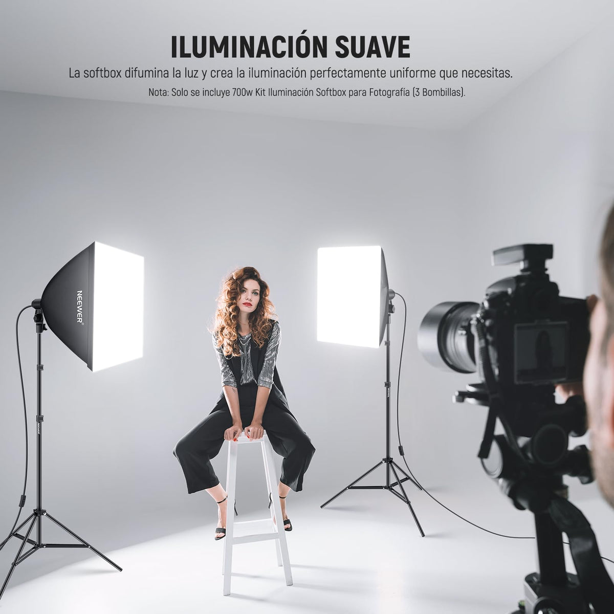 Neewer Kit de iluminación de Caja de luz Equivalente a 700 W, Paquete de 3 Bombillas LED con certificación UL de 5700 K, Cajas de luz de 24 x 24 Pulgadas con Enchufe E26, Kit de iluminación Continua