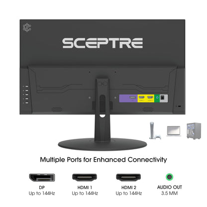 Sceptre Nuevo Monitor para Juegos de 22 Pulgadas, FHD 1080p, hasta 144Hz, HDMI, DisplayPort, Altavoces Integrados, Negro máquina (E225W-FW144 Series, 2026)