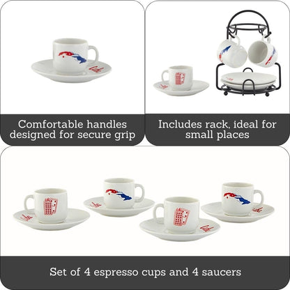 IMUSA Juego de 8 tazas de expreso de Cuba con platillos y estante de 1.5 oz