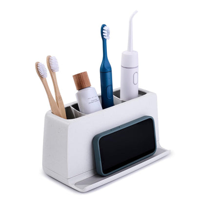YouCopia The Ledge - Soporte para Cepillo para Polvo de Dientes, 3 Ranuras, Organizador de Cambiador de baño con Ranuras para Cables, Base extraíble y Almacenamiento para teléfonos, Pasta Dental y