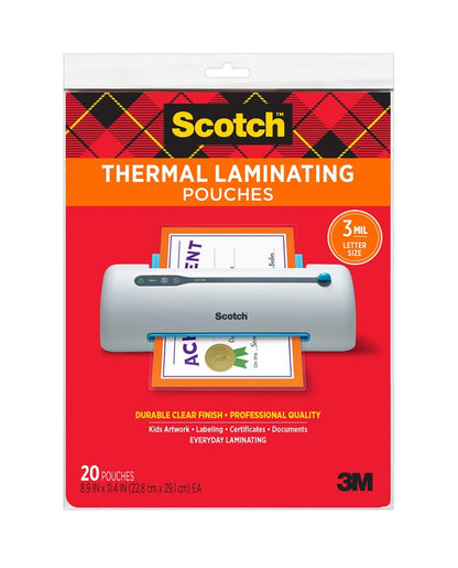 Scotch Bolsas Laminadoras Térmicas Tamaño Carta, 8.9 x 11.4 pulg - Mate - Paquete de 20
