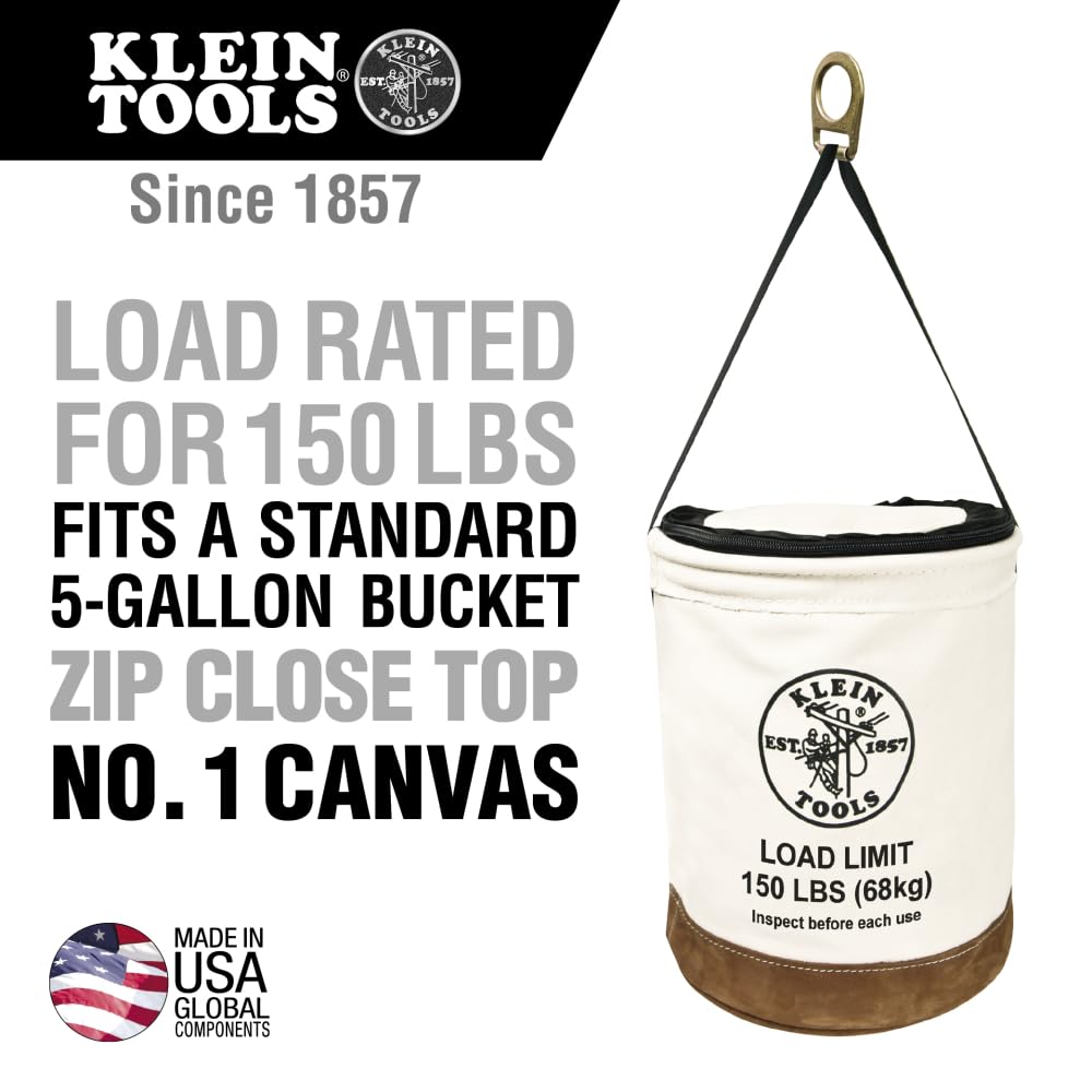 Klein Tools 5104CLR22 Cubo de Cierre Superior Resistente Hecho de Lona número 1, Carga Nominal de hasta 150 Libras con Cremallera en la Parte Superior, 22 Pulgadas