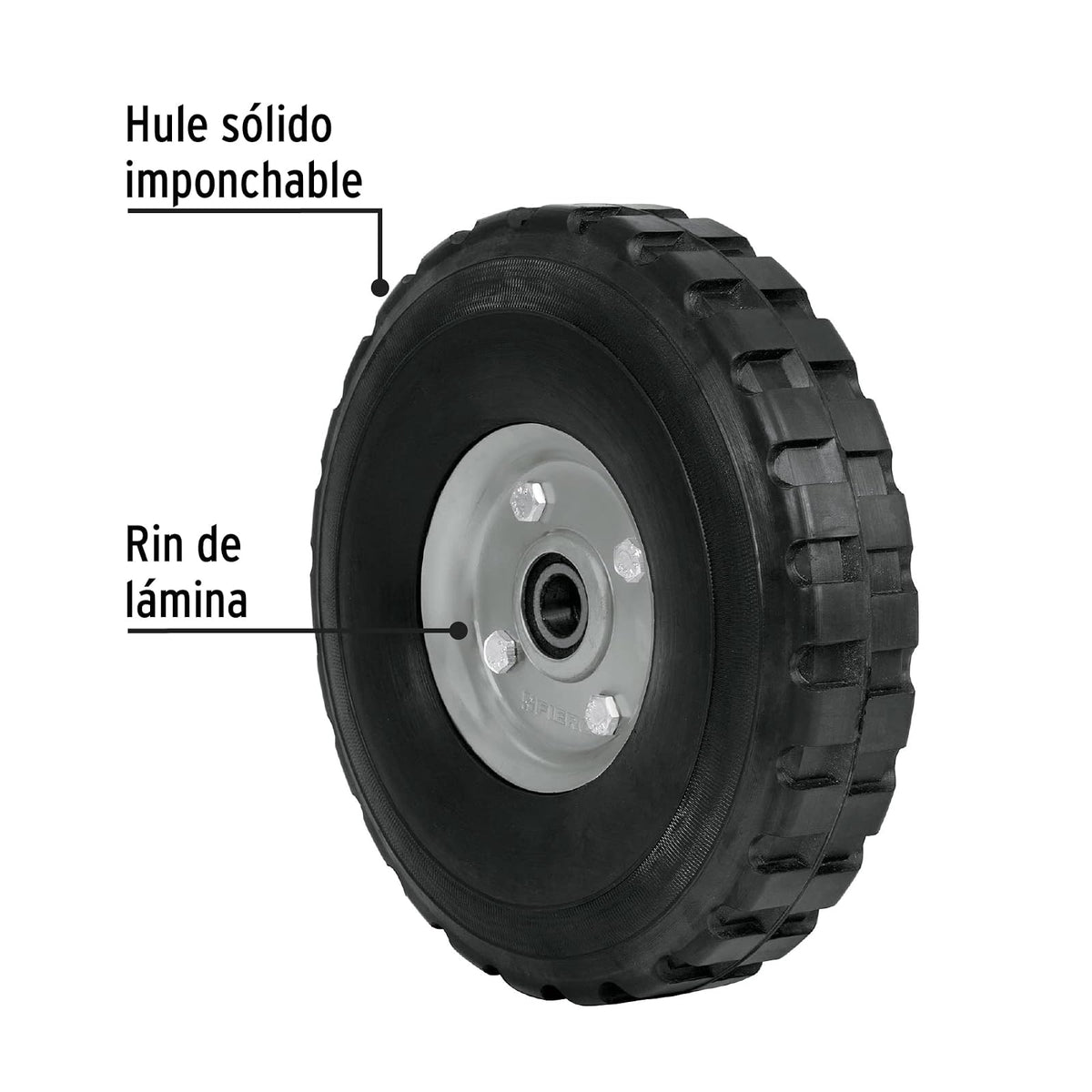 Pretul RD-92, Rueda de hule sólido 9" para diablo, doble balero, 1 pieza