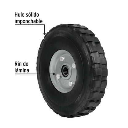 Pretul RD-92, Rueda de hule sólido 9" para diablo, doble balero, 1 pieza