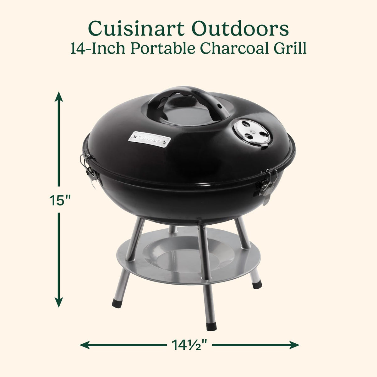 Cuisinart - Parrilla de carbón portátil CCG-190, 14 pulgadas, negra