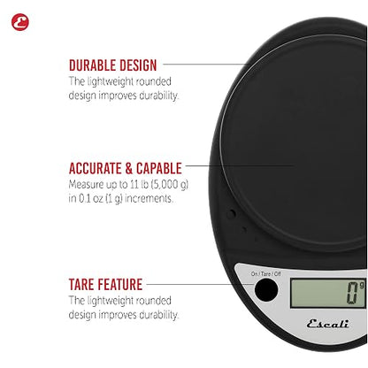 Escali Primo Báscula digital de alimentos multifuncional para cocina y báscula de cocción para medición precisa de peso y control de porciones, 8.5 x 6 x 1.5 pulgadas, negro