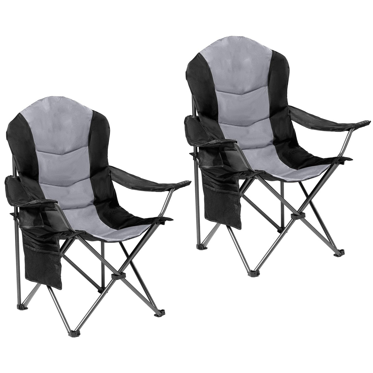 Foristrail - Juego de 2 sillas Plegables para Acampar para Adultos, Respaldo Alto Acolchado para Exteriores con Soporte Lumbar y Soporte para Tazas, Juego de sillas de Camping portátiles Resistentes